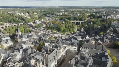 Flying toward Place Clarefontaine in Luxembourg