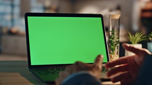 Laptop With Green Screen Hands Gesturing