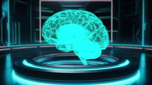 3D Brain Hologram in a Futuristic Technological Environment