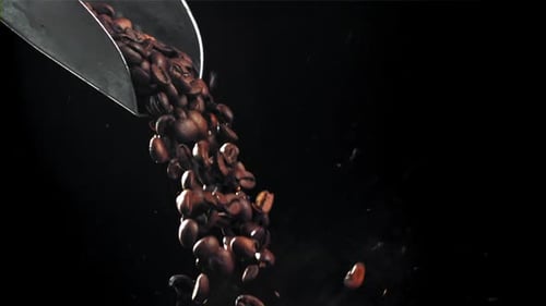 The Coffee Beans Fall Into the Working Grinder Filmed on a Highspeed Camera at 1000 Fps