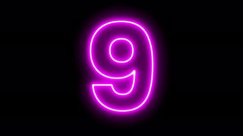 Glowing Neon Number 9 Reveal Animation