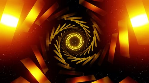 Abstrakter spiralförmiger VJ-Animationsgoldener Neonhintergrund für 3D-Rendering von Tanzmusik. Vj- und DJ-Loop
