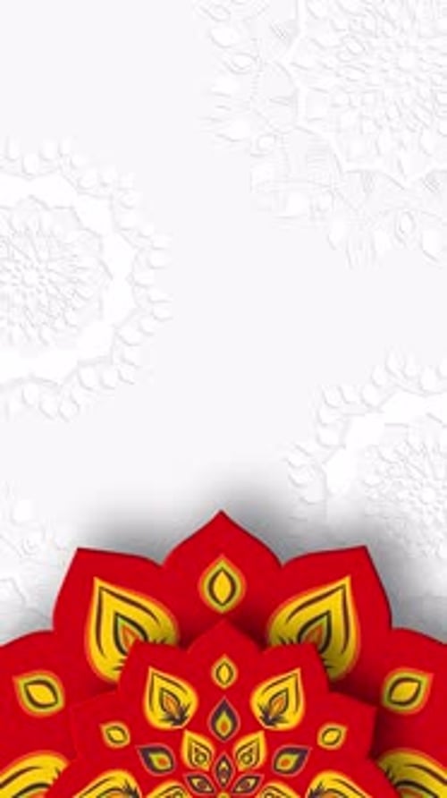 Red Rotating Indian Rangoli with copy space.