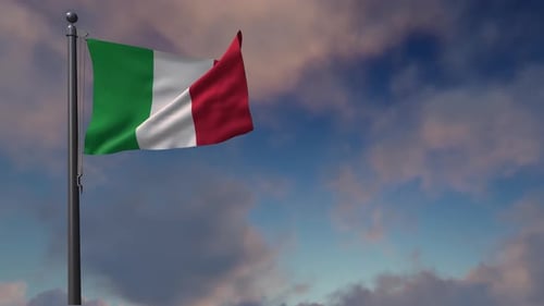 Realistic Waving Italian Flag Against Blue Sky Background