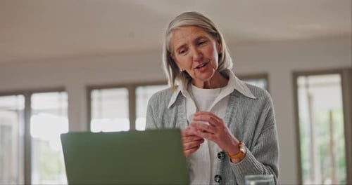 Mature Woman Talking to Laptop During Video Call