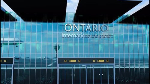 Airlane Landing at Ontario USA Arrival in the City with Reflection of Airport and Aircraft