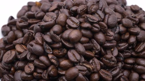 Roasted Coffee Beans Rotating Close Up
