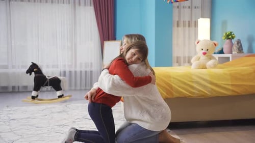 Loving Mother and Child Embrace in Bedroom