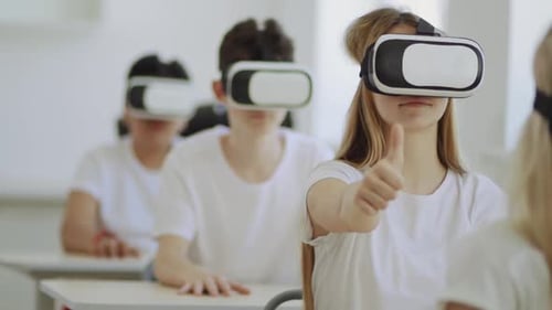 Teens Using VR Headsets in Classroom