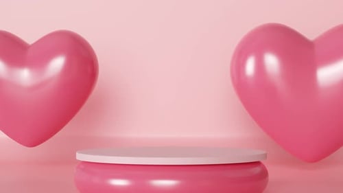 3D Pink Hearts and Podium for Romantic Celebrations