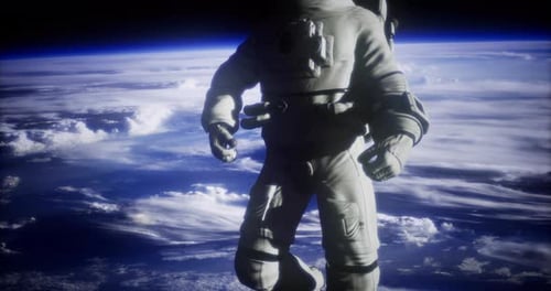 Realistic Astronaut Floating Above Earth in Space
