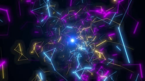 Animation de tunnel de plexus lumineux, animation changeante de couleur de haute technologie, arrière-plan du réseau de plexus, numérique