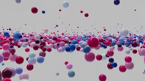 Dynamische Animation von Kugeln verschiedener Farben, die sich zufällig im Raum bewegen