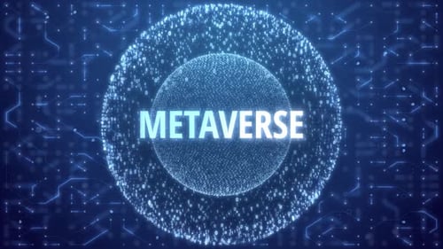 Metaverse Concept over Matrix sphere on circuitry background.