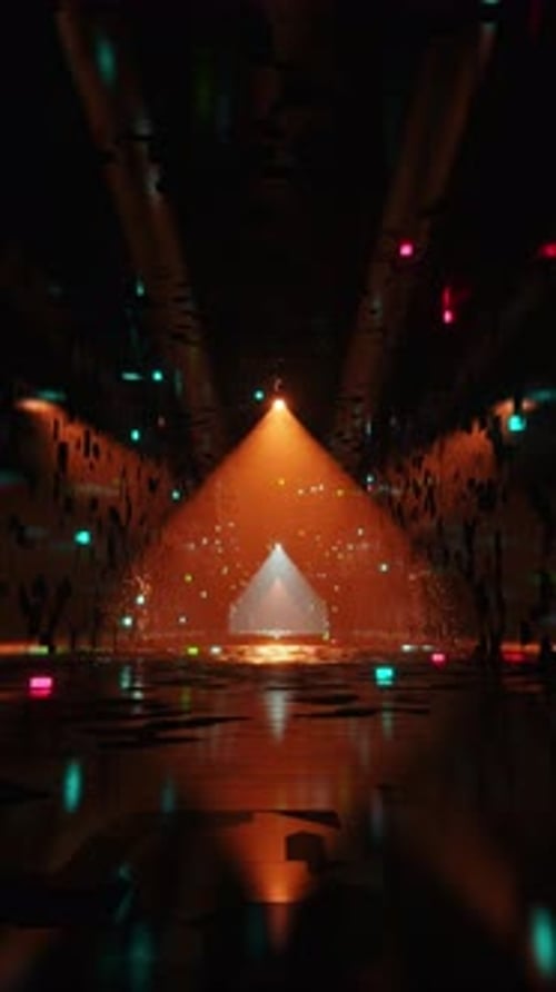 Der
Raum ist voller Lichter und der Boden ist mit schwarzen und weißen Fliesen bedeckt. Animation in einer Schleife