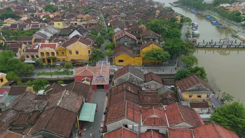 Aerial view of Chua Cau or Japanese Covered ancient Bridge