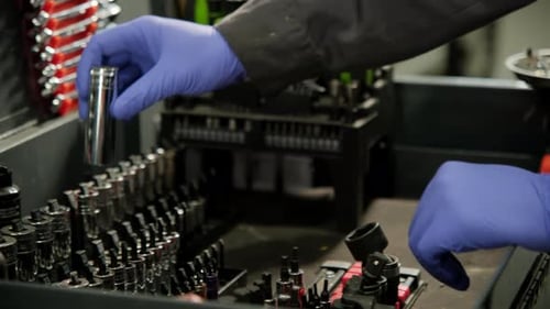 The Tool Box in the Repair Shop Maintenance Kit Used During the Repair Car Various Devices in a