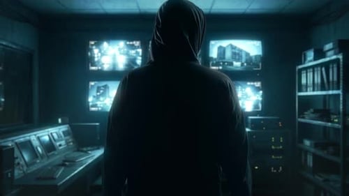 Un technicien masqué dépanne et répare l'équipement tout en enquêtant sur les détails d'une faille de sécurité
