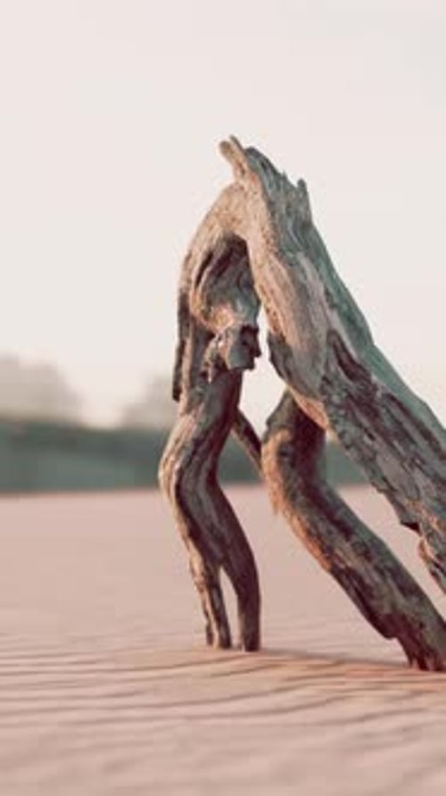 Piece of an Old Root is Lying in the Sand of the Beach