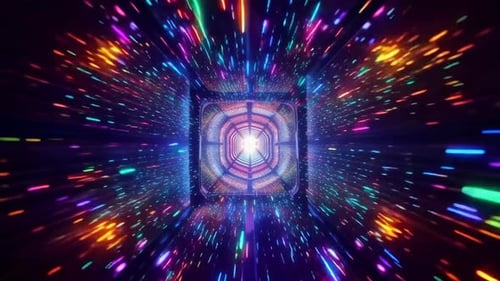 Boucle de tunnel hyperspatial au néon à grande vitesse, distorsion de science-fiction abstraite