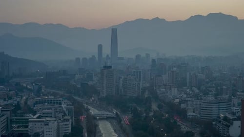 Santiago de Chile Skyline night to morning providencia