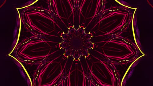 Vibrant Neon Glowing Geometric Kaleidoscope Looping Background