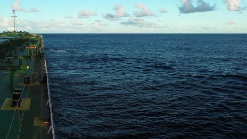 4K(24fps) Deck view of a huge ship in the middle of North Pacific Ocean.