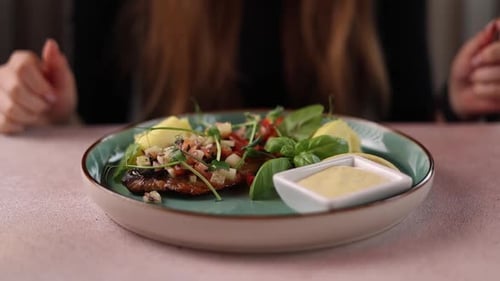 A delicious fish dish in a restaurant. Close-up