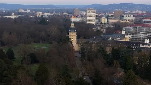 Amazing Aerial View of Marktplatz and Stadtkirche in Karlsruhe Germany Cityscape Featuring Historic