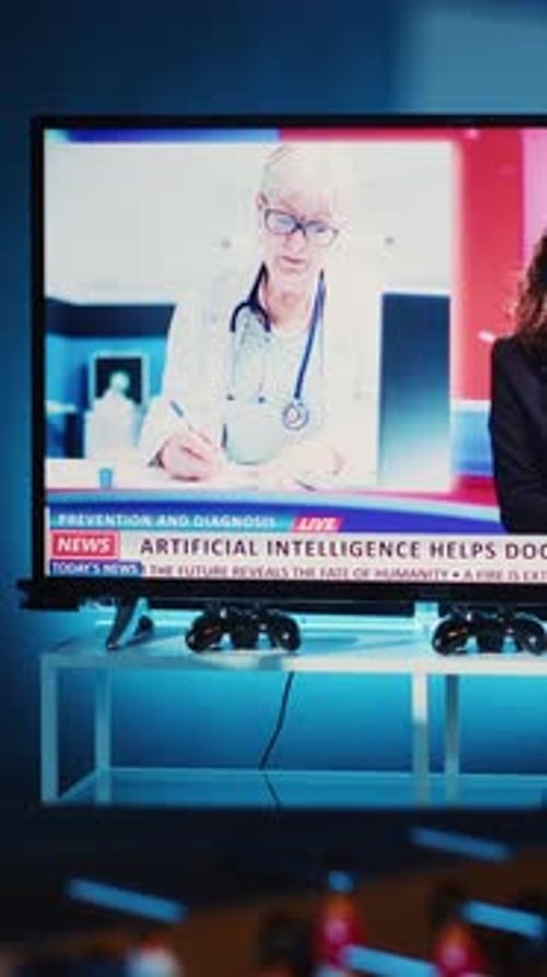 Vertical Video TV Left Open on News Channel at Home