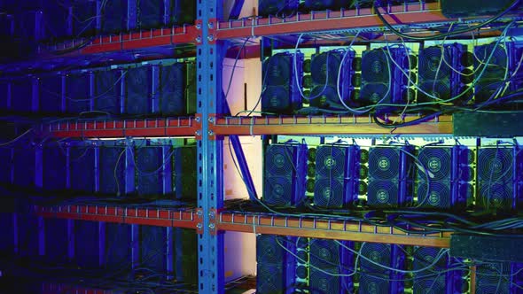 Side View of Bitcoin Mining Rack Rows, Business, Corporate Stock ...
