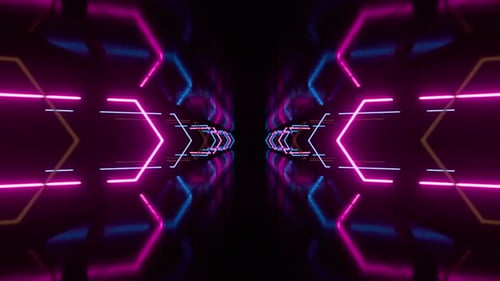 Neon Light Tunnel Sci Fi Futuristic Cyberpunk Glowing Background 4K