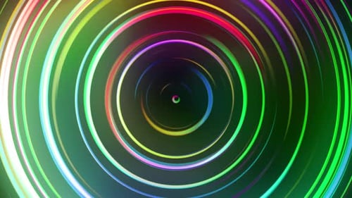 Hypnotic Glowing Neon Concentric Circles Rotating Background Animation