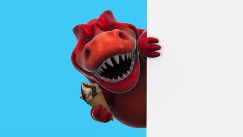 Fun 3D cartoon dinosaur with an ice cream (with alpha channel included)