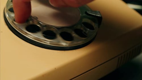 Retro Vintage Phone on Chroma Key Green Screen Rotary Telephone is Displayed on a Wooden Desk Adding