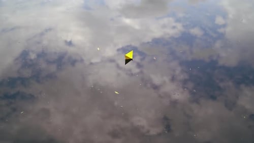 A paper boat sails along the river.