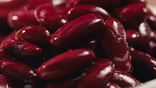 Canned Red Bans Preserved Beans Rotating Background Close Up Side View Organic Steamed Beans Pickled