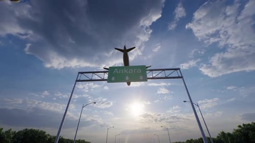 Ankara City Road Sign - Airplane Arriving To Ankara Airport