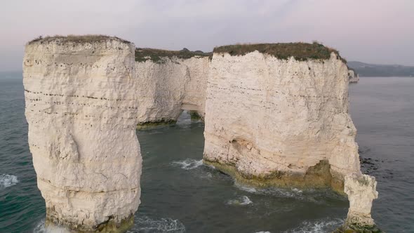 Aerial view over the white cliffs of Dover near Old Harry Rocks ...