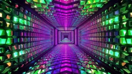 3D Colorful Geometric Tunnel Loop with Neon Faceted Walls an