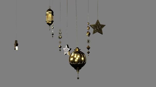 Golden Islamic Lanterns and Stars for Ramadan Eid Celebrations