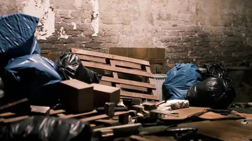 Abandoned Room with Piles of Garbage and Debris