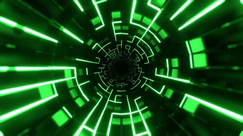 Yellow And Green Endless Tunnel Of Neon Pulses Background VJ Loop In 4K