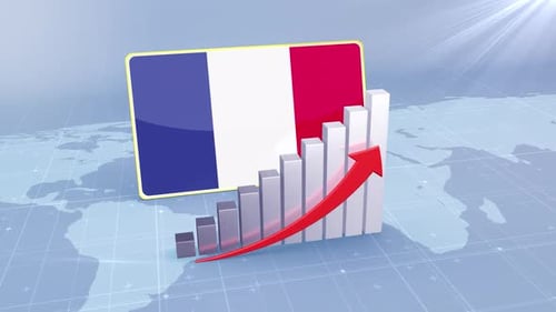France Flag on Bar Chart with Increasing Values Economic Growth Concept