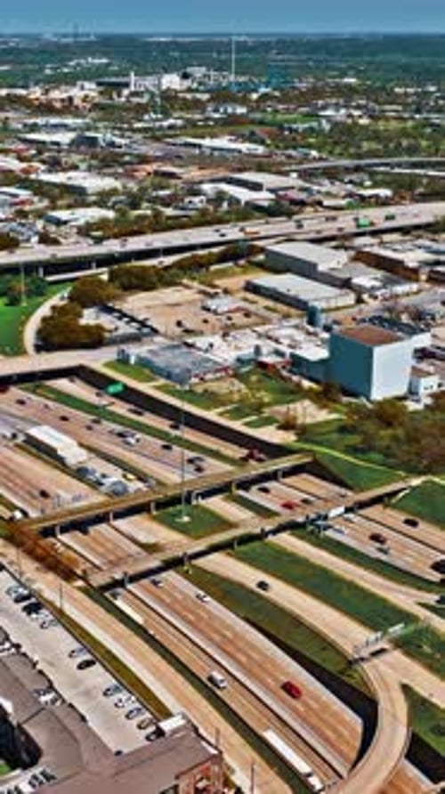 Aerial view of Dallas infrastructure and urban landscape from above