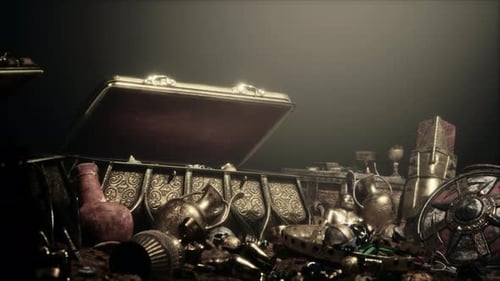 Golden Coins and Vintage Treasure Chest