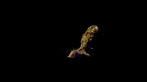 Stream of Gold liquid flowing on the ground, transparent background
