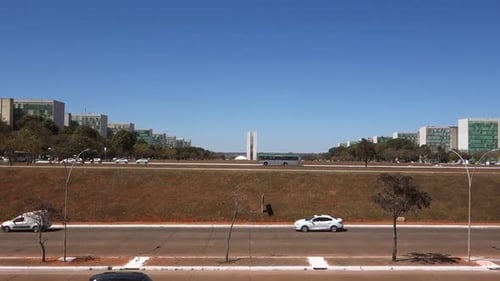 panoramic of buildings of Esplanade of Ministries and the Federal congress in Brasilia, Brazil. Slow