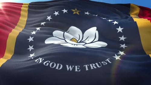 Realistic Mississippi Flag Waving Loop Against Blue Sky