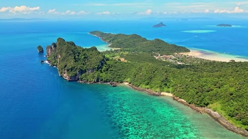 Aerial view of tropical island landscape, Thailand.